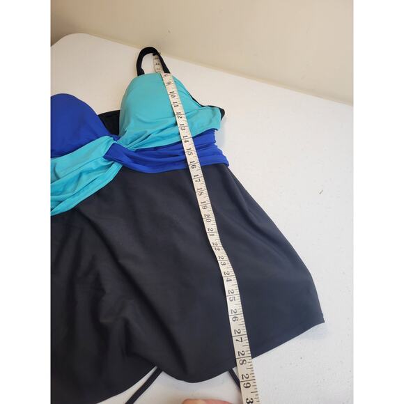 Lane Bryant Black Blue Convertible Ruched Swimwear Tankini Top Underwire Sz 42C - Picture 4 of 12